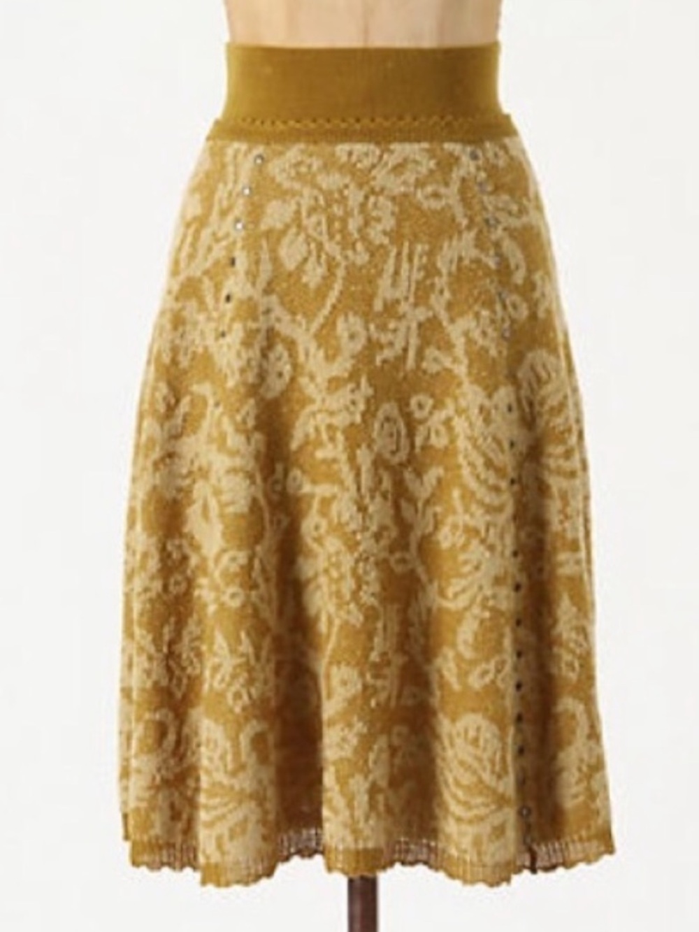 Anthropologie Moth Hellebore Studded Wool Knit Sweater Skirt Mustard Medium